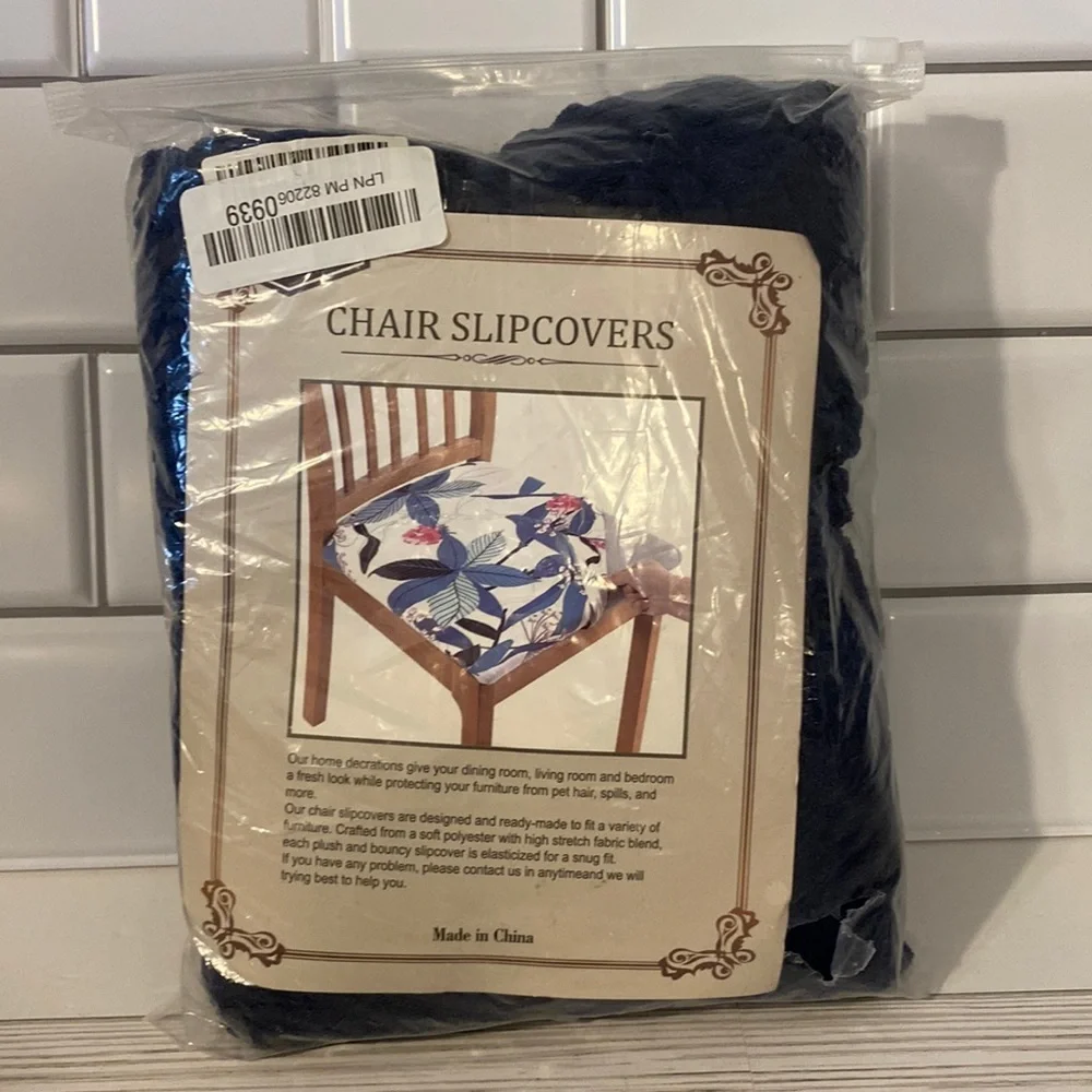 Set of 4 Stretch Removable Jacquard Dining Room Chair Seat Cover Slipcover Navy